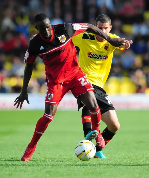 Framed Print : Adomah vs Pudil: Intense Battle for Ball Possession in Watford vs Bristol City Championship Clash Framed Print : Adomah vs Pudil: Intense Battle for Ball Possession in Watford vs Bristol City Championship Clash