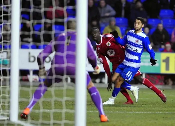 Framed Print : Adomah's Close Call: Reading vs. Bristol City, Championship Football, 26 / 12 / 2010 Framed Print : Adomah's Close Call: Reading vs. Bristol City, Championship Football, 26 / 12 / 2010