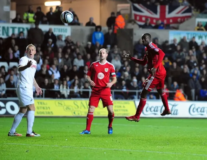 Framed Print : Adomah's Close Call: Swansea City vs. Bristol City, Championship 2010