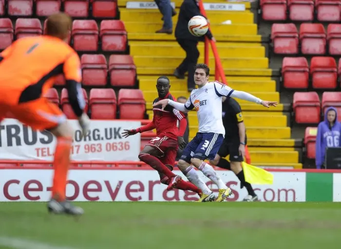Framed Print : Adomah's Cross Helps Davies Score the Winning Goal: Bristol City vs. Bolton Wanderers, Npower Championship (13 / 04 / 2013)
