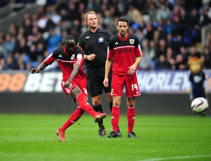 Framed Print : Adomah's Free Kick at Reebok Stadium: Bristol City vs. Bolton Wanderers (201012) Framed Print : Adomah's Free Kick at Reebok Stadium: Bristol City vs. Bolton Wanderers (201012)
