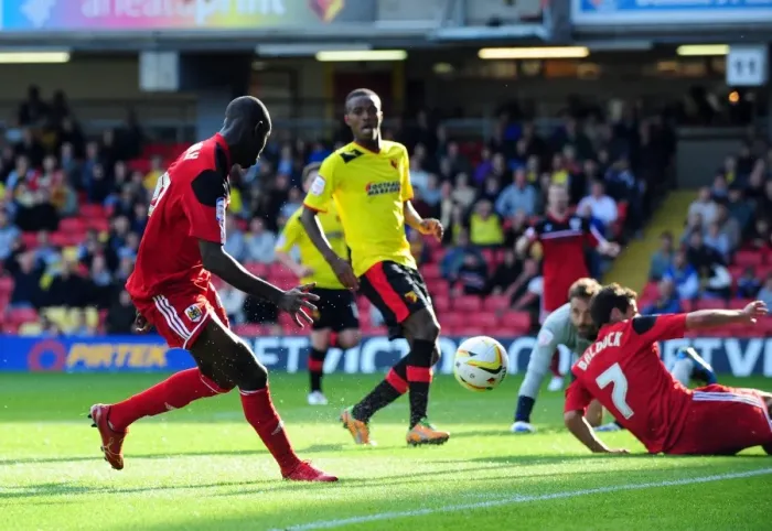 Framed Print : Adomah's Near Miss: Watford vs. Bristol City, Championship Football, 2012 Framed Print : Adomah's Near Miss: Watford vs. Bristol City, Championship Football, 2012