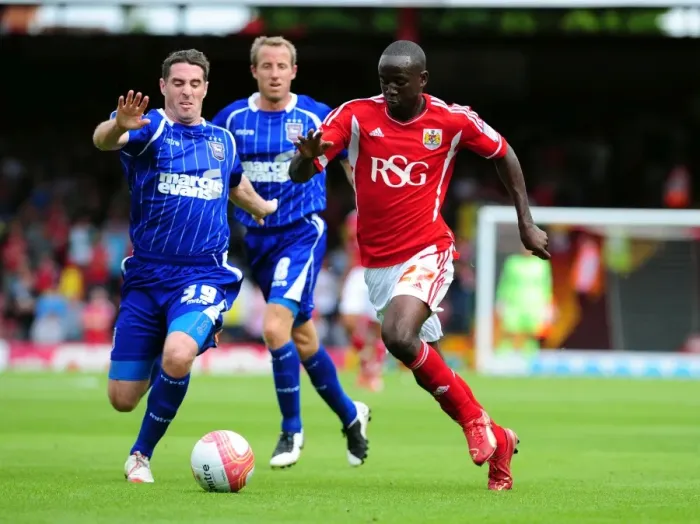 Framed Print : Adomah's Pivotal Outmaneuver: The 2011 Championship Showdown Between Bristol City and Ipswich Town (Bristol City v Ipswich Town)