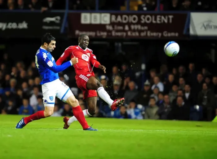 Framed Print : Adomah's Shot Save: Portsmouth vs. Bristol City, Championship 2010