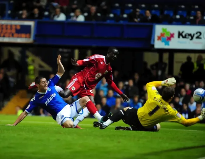 Framed Print : Adomah's Shot Saved: Portsmouth vs. Bristol City, Championship 2010 Framed Print : Adomah's Shot Saved: Portsmouth vs. Bristol City, Championship 2010