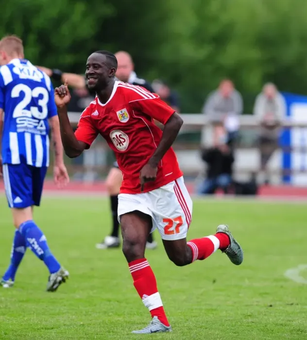 Framed Print : Adomah's Thrilling Goal Celebration: Bristol City's Triumph at IFK Gothenburg Framed Print : Adomah's Thrilling Goal Celebration: Bristol City's Triumph at IFK Gothenburg