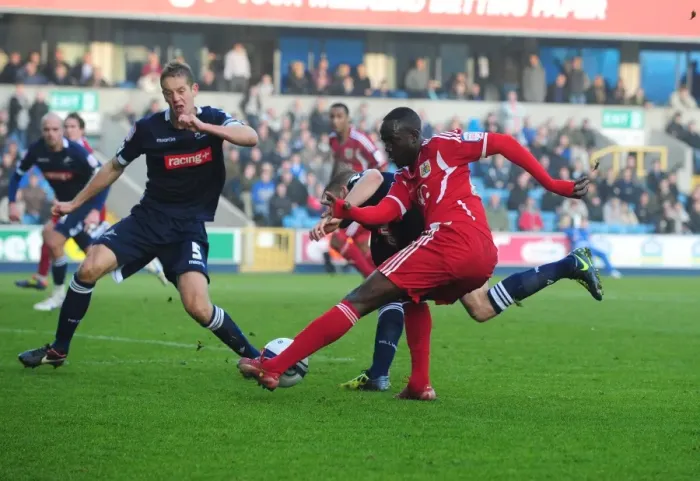 Framed Print : Adomah's Winning Moment: Millwall vs. Bristol City, 2011 Championship Match Framed Print : Adomah's Winning Moment: Millwall vs. Bristol City, 2011 Championship Match