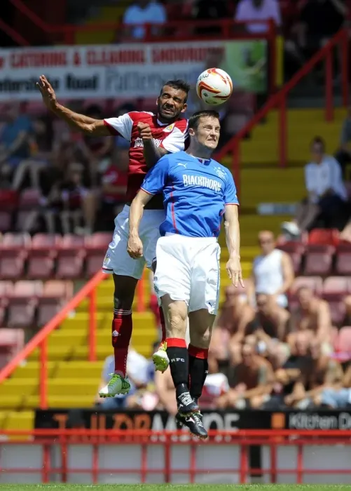 Framed Print : Aerial Battle: Fontaine vs Daly - Bristol City vs Glasgow Rangers Framed Print : Aerial Battle: Fontaine vs Daly - Bristol City vs Glasgow Rangers