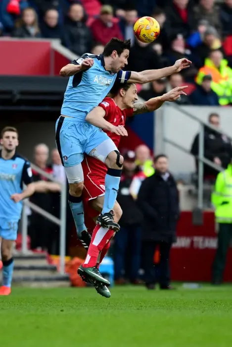 Framed Print : Aerial Clash: Milan Djuric vs. Richard Wood in Bristol City vs. Rotherham United