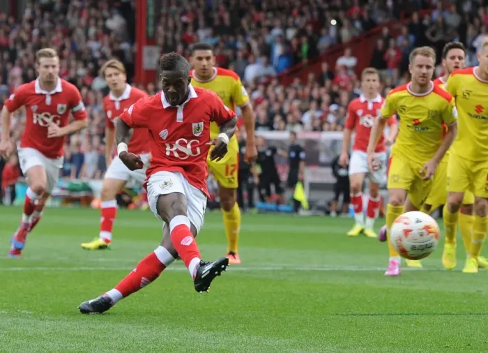 Framed Print : Agard Scores the Penalty: Bristol City's Victory over MK Dons in Sky Bet League One Framed Print : Agard Scores the Penalty: Bristol City's Victory over MK Dons in Sky Bet League One