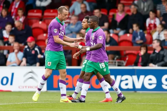 Framed Print : Agard Scores, Wilbraham Celebrates: Bristol City's Victory Moment at Fleetwood Town, 2014 Framed Print : Agard Scores, Wilbraham Celebrates: Bristol City's Victory Moment at Fleetwood Town, 2014