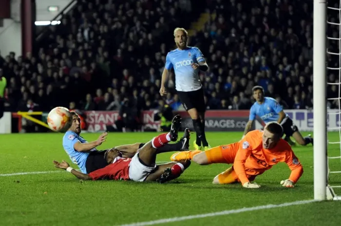 Framed Print : Agonizing Miss: Kieran Agard's Thwarted Goal vs. Bradford City (Bristol City v Bradford, Sky Bet League One, 2014) Framed Print : Agonizing Miss: Kieran Agard's Thwarted Goal vs. Bradford City (Bristol City v Bradford, Sky Bet League One, 2014)