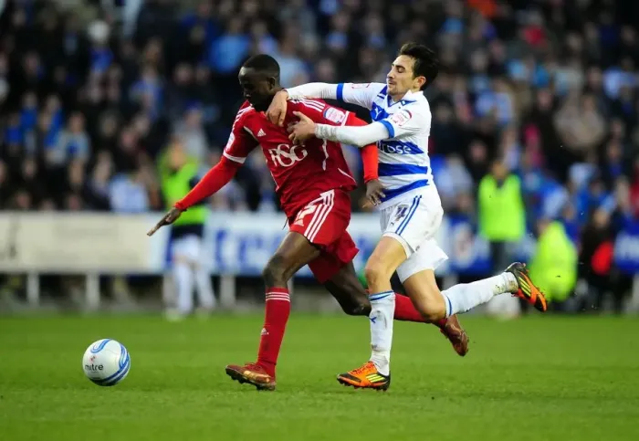 Framed Print : Albert Adomah Foul by Jem Karacan - Reading vs. Bristol City Championship Match, 2012