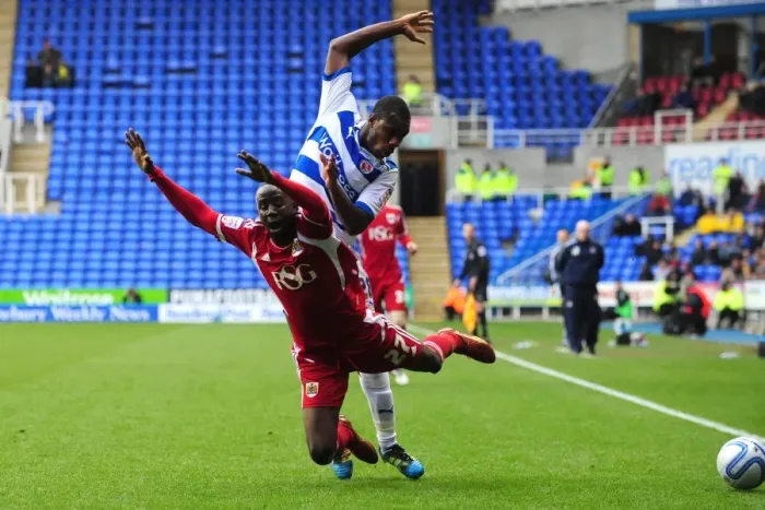 Framed Print : Albert Adomah Fouled by Michail Antonio in Championship Clash between Reading and Bristol City - 28 / 01 / 2012 Framed Print : Albert Adomah Fouled by Michail Antonio in Championship Clash between Reading and Bristol City - 28 / 01 / 2012