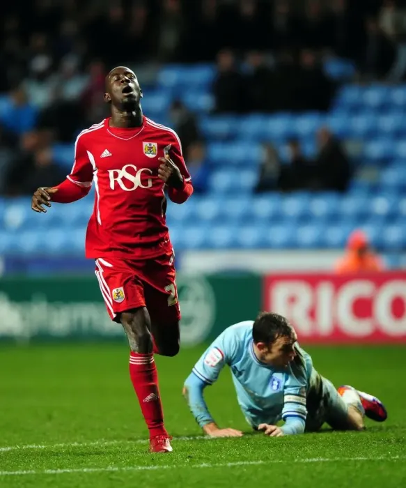 Framed Print : Albert Adomah's Disbelief as Coventry City Goal Narrowly Misses - Coventry City vs. Bristol City, Championship Football Match (December 26, 2011) Framed Print : Albert Adomah's Disbelief as Coventry City Goal Narrowly Misses - Coventry City vs. Bristol City, Championship Football Match (December 26, 2011)