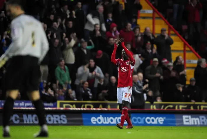 Framed Print : Albert Adomah's Goal Celebration vs Southampton (Bristol City Championship Match, 2011) Framed Print : Albert Adomah's Goal Celebration vs Southampton (Bristol City Championship Match, 2011)