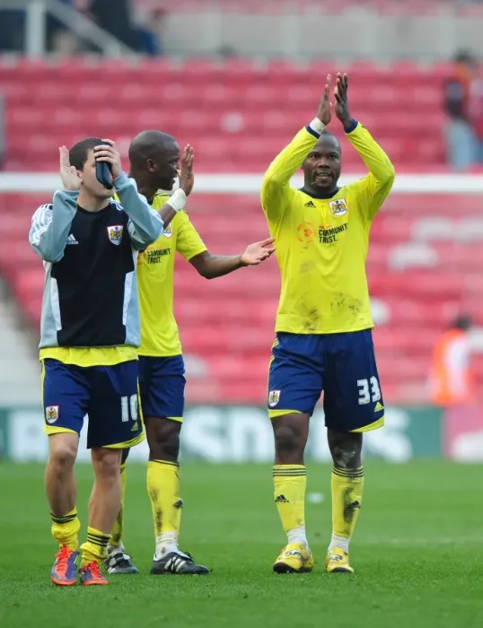 Framed Print : Andre Amougou of Bristol City Thanks Fans after Middlesbrough Match, 24 / 03 / 2012