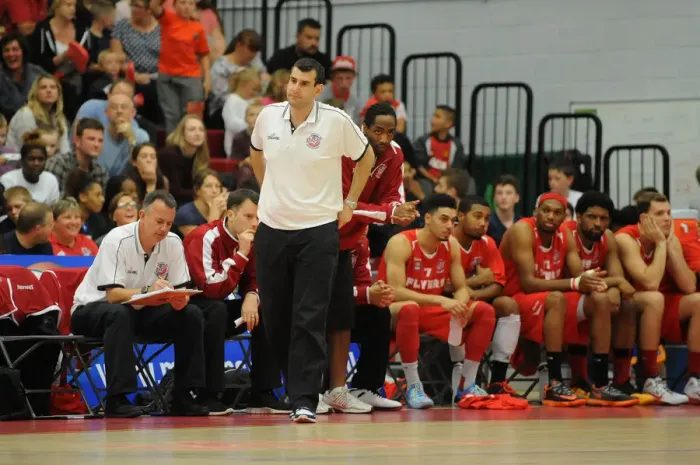 Framed Print : Andreas Kapoulas Coaches Bristol Flyers in BBL Action Against Durham Wildcats