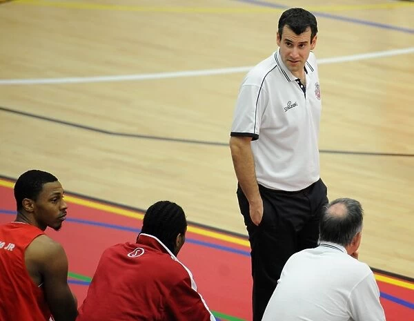 Andreas Kapoulas Coaches Intensely During Bristol Flyers vs Cheshire Phoenix Basketball Game