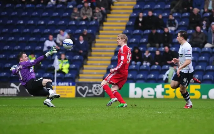 Framed Print : Andy Keogh Scores First Goal: Preston North End vs. Bristol City, Championship Match, 05 / 02 / 2011
