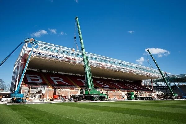 Ashton Gate Stadium's Dolman Stand Roof Extension: Steel Truss Hoisted into Place