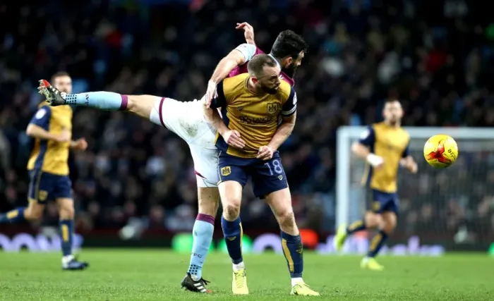 Framed Print : Aston Villa's Mile Jedinak Outjumps Aaron Wilbraham of Bristol City for a Header at Villa Park (February 28, 2017) Framed Print : Aston Villa's Mile Jedinak Outjumps Aaron Wilbraham of Bristol City for a Header at Villa Park (February 28, 2017)