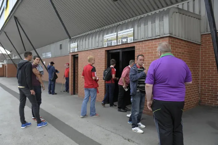 Framed Print : Away Fans Entering Meadow Lane: Notts County vs. Bristol City, Sky Bet League One (31.08.2014)