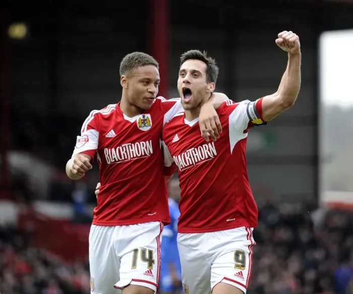 Framed Print : Baldock and Reid's Thrilling Goal Celebration: A Moment to Remember for Bristol City (2014) Framed Print : Baldock and Reid's Thrilling Goal Celebration: A Moment to Remember for Bristol City (2014)