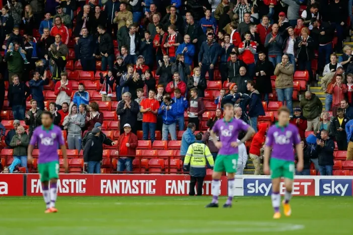 Framed Print : Barnsley Fans Celebrate Equalizer: Sam Winnall Scores Against Dejected Bristol City Players Framed Print : Barnsley Fans Celebrate Equalizer: Sam Winnall Scores Against Dejected Bristol City Players