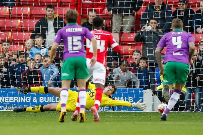 Framed Print : Barnsley's Penalty Stuns Bristol City: Frank Fielding Dives the Wrong Way as Conor Hourihane Scores