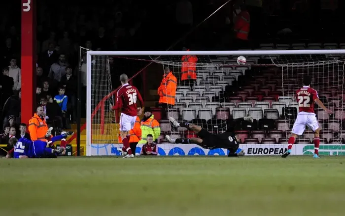 Framed Print : Barry Robson Scores Past David James: Middlesbrough Triumph Over Bristol City in Championship Clash at Ashton Gate, 2011 Framed Print : Barry Robson Scores Past David James: Middlesbrough Triumph Over Bristol City in Championship Clash at Ashton Gate, 2011