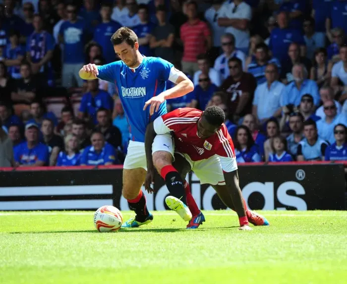 Framed Print : A Battle for Possession: Emmanuel-Thomas vs Wallace, Bristol City vs Glasgow Rangers