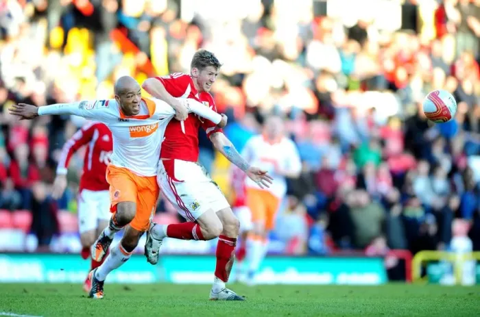 Framed Print : Battling for the Ball: Jon Stead vs. Alex Baptiste, Bristol City vs. Blackpool, Ashton Gate Stadium, 2012 Framed Print : Battling for the Ball: Jon Stead vs. Alex Baptiste, Bristol City vs. Blackpool, Ashton Gate Stadium, 2012