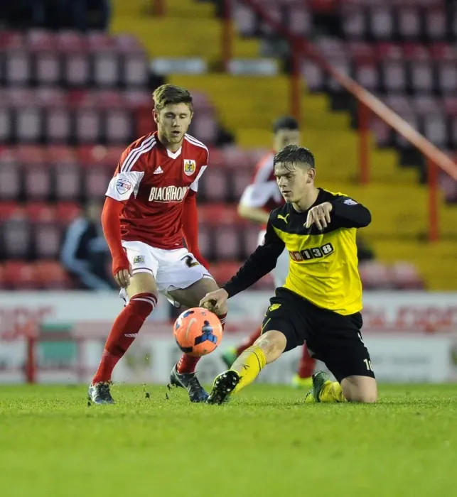 Framed Print : Battling for the Ball: Wes Burns vs. Sean Murray in the FA Cup Third Round Clash between Bristol City and Watford