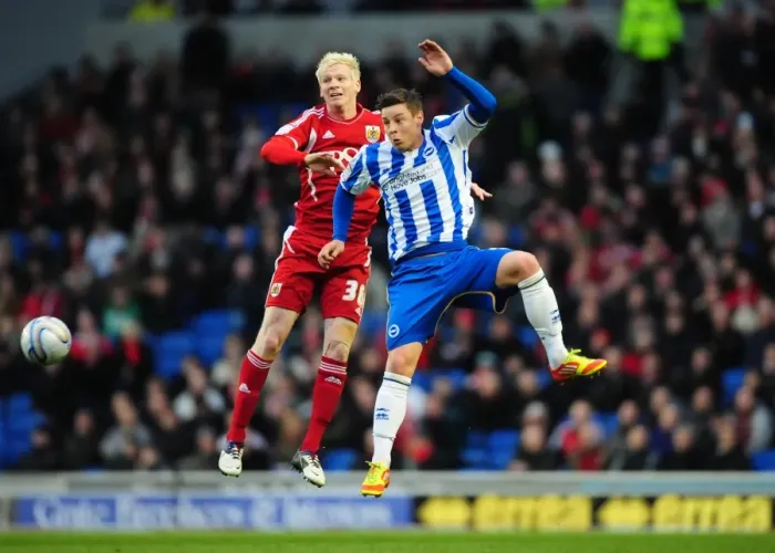 Framed Print : Battling for Championship Supremacy: McGivern vs. Hoskins, Brighton v Bristol City (14 / 01 / 2012) Framed Print : Battling for Championship Supremacy: McGivern vs. Hoskins, Brighton v Bristol City (14 / 01 / 2012)