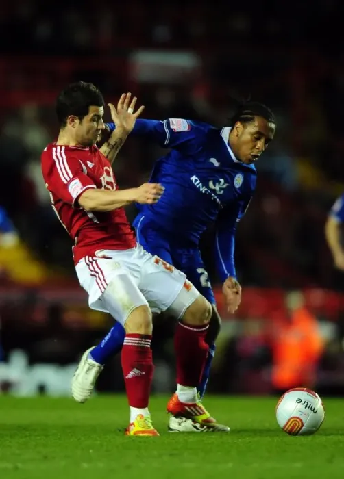 Framed Print : Battling for Control: Foster vs. Danns in the Intense Bristol City vs. Leicester City Football Rivalry