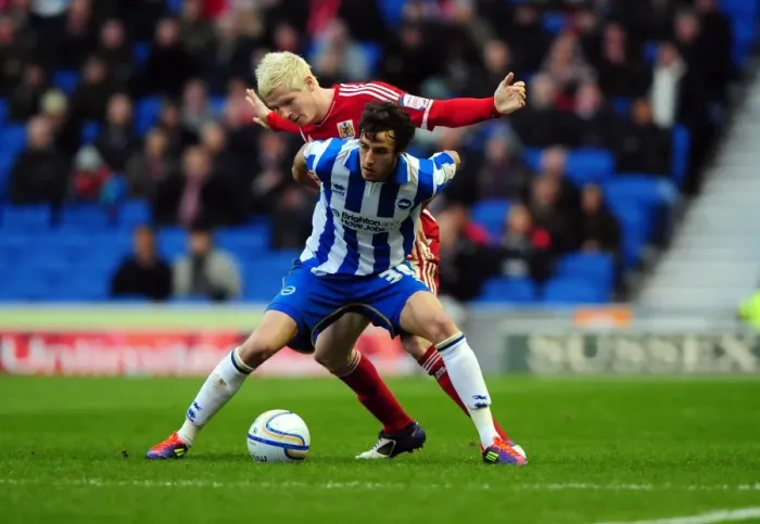 Framed Print : Battling for Control: McGivern vs. Buckley in the Championship Clash between Brighton and Bristol City - 14 / 01 / 2012 Framed Print : Battling for Control: McGivern vs. Buckley in the Championship Clash between Brighton and Bristol City - 14 / 01 / 2012