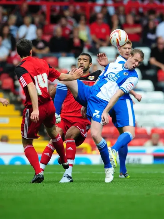 Framed Print : Battling for the High Ball: Liam Fontaine vs. David Clarkson - Bristol City vs. Bristol Rovers, 2012
