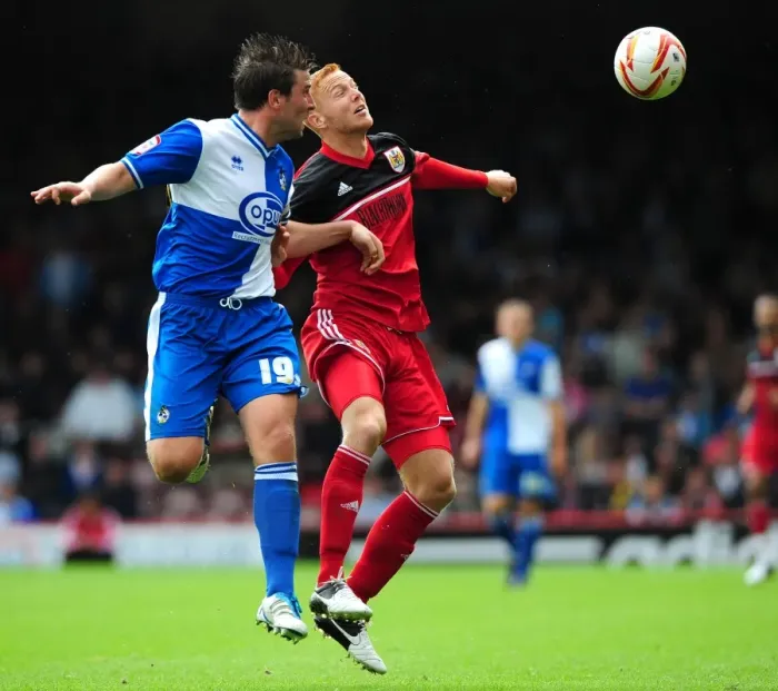 Framed Print : Battling for the High Ball: Ryan Taylor vs. Adam Virgo - Bristol City vs. Bristol Rovers, 2012 (Louis Carey Testimonial) Framed Print : Battling for the High Ball: Ryan Taylor vs. Adam Virgo - Bristol City vs. Bristol Rovers, 2012 (Louis Carey Testimonial)