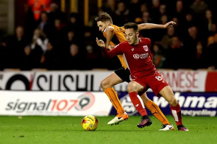 Framed Print : Battling Midfielders: Josh Brownhill vs. David Edwards in Wolverhampton Wanderers vs. Bristol City (December 2016)