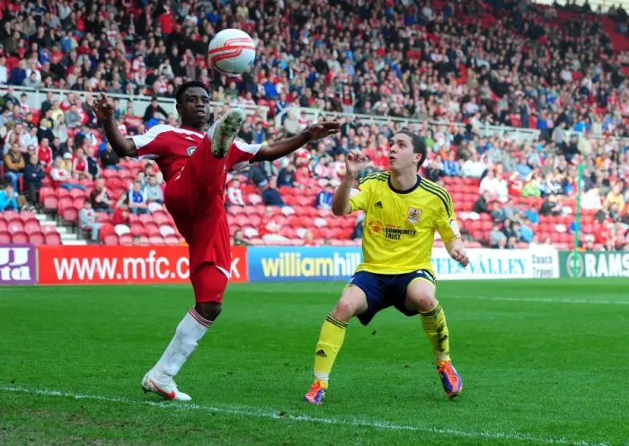 Framed Print : Battling for Possession: Hogan Ephraim vs. Ogbeche, Middlesbrough vs. Bristol City Football Match, 2012 Framed Print : Battling for Possession: Hogan Ephraim vs. Ogbeche, Middlesbrough vs. Bristol City Football Match, 2012
