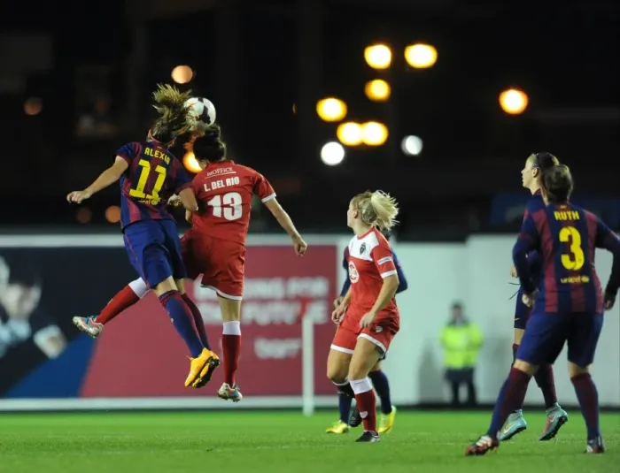 Framed Print : Battling Queens: Laura Del Rio Garcia vs. Alexia Putellas - Aerial Showdown in the Women's Champions League