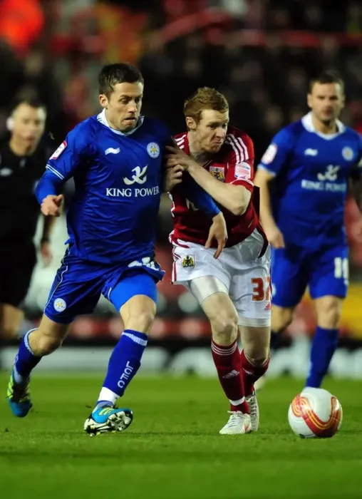 Framed Print : Battling Rivals: Pearson vs. Kennedy in the Intense Bristol City vs. Leicester City Football Clash