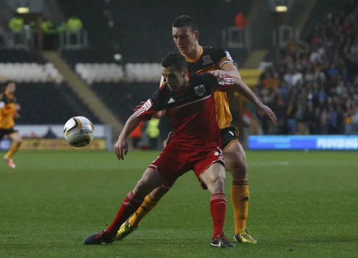 Framed Print : Battling Rivals: Sam Baldock vs. Jack Hobbs in the 2013 Championship Clash between Hull City and Bristol City
