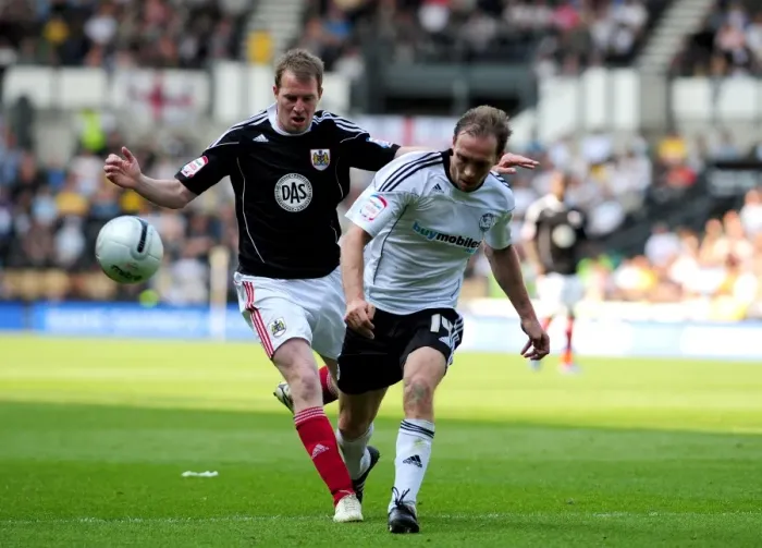 Framed Print : Battling for Supremacy: Anderson vs. Clarkson in the Derby County vs. Bristol City Championship Clash (30th April 2011) Framed Print : Battling for Supremacy: Anderson vs. Clarkson in the Derby County vs. Bristol City Championship Clash (30th April 2011)