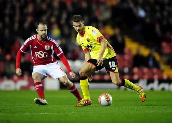 Battling for Supremacy: Carey vs. Kacaniklic at Ashton Gate - Bristol City vs. Watford Football Match, 2012