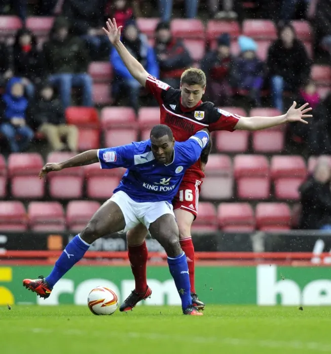 Framed Print : Battling for Supremacy: Davies vs. Morgan in Bristol City vs. Leicester City Championship Clash, January 2013