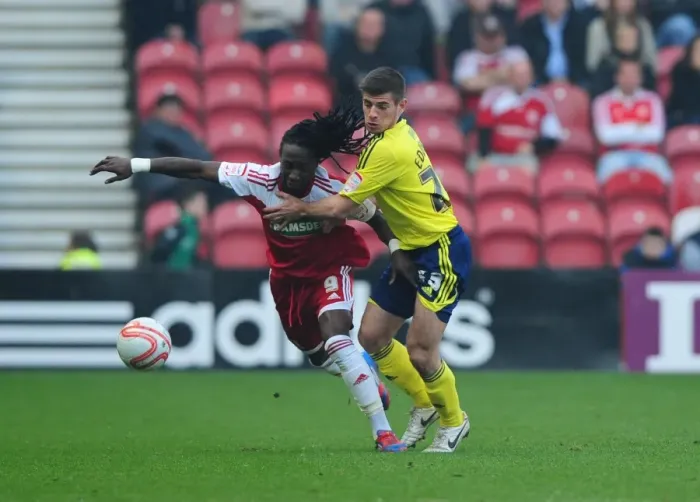 Framed Print : Battling for Supremacy: Edwards vs. Emnes in Middlesbrough vs. Bristol City Football Match, 2012 Framed Print : Battling for Supremacy: Edwards vs. Emnes in Middlesbrough vs. Bristol City Football Match, 2012