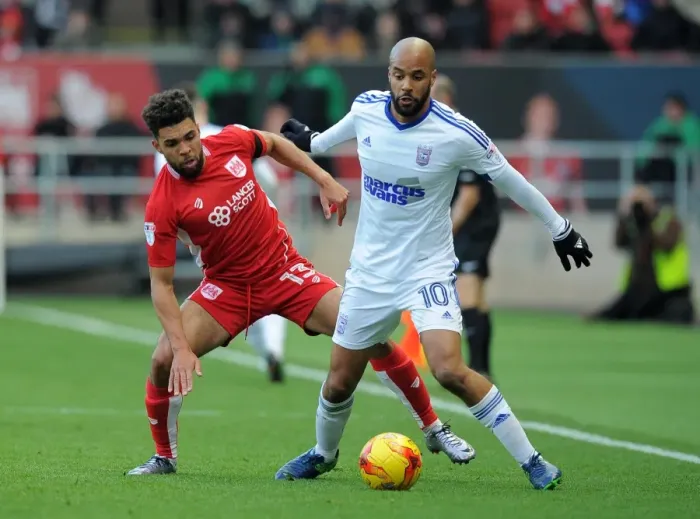 Framed Print : Battling for Supremacy: Golbourne vs. McGoldrick in Bristol City vs. Ipswich Town Championship Clash