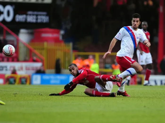Framed Print : Battling for Supremacy: Haynes vs. Counago in the Championship Clash between Bristol City and Crystal Palace (December 2010)